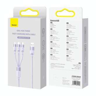 Baseus StarSpeed 3.5A USB to 8 Pin + Type-C + Micro USB 3 in 1 Fast Charging Data Cable, Length:1.2m (Purple)