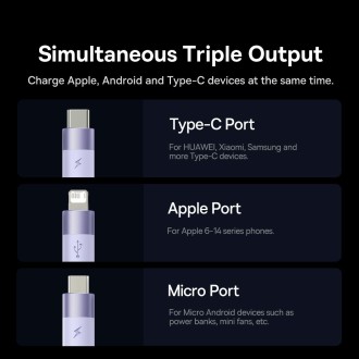 Baseus StarSpeed 3.5A USB to 8 Pin + Type-C + Micro USB 3 in 1 Fast Charging Data Cable, Length:1.2m (Purple)