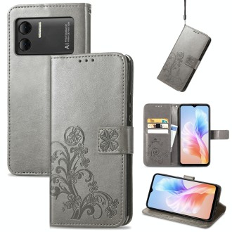 For DOOGEE X98 Pro / X98 Four-leaf Clasp Embossed Buckle Leather Phone Case(Grey)