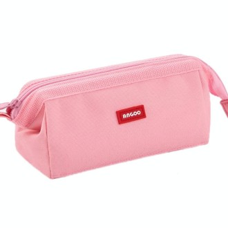 ANGOO Large-Capacity Student Stationery Bag Pure Color Simple Boat Shape Pencil Case(Pink)