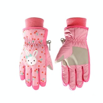 Cartoon Bow Rabbit Pattern Children Ski Gloves Windproof Waterproof Warm Cotton Gloves, Colour: Pink(M)