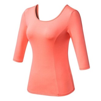 Back Cross Medium-length Sleeve Yoga Sportswear For Ladies (Color:Orange Pink Size:S)