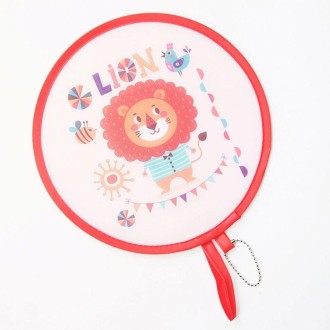 Summer Folding Fan Children Portable Mini Cartoon Round Hand Fan(Lion)