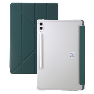 For Samsung Galaxy Tab S9 Clear Acrylic Deformation Leather Tablet Case(Deep Green)