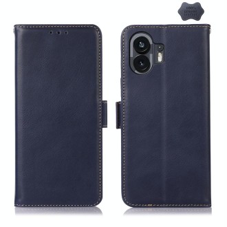 For Nothing Phone 2 Crazy Horse Top Layer Cowhide Leather Phone Case(Blue)