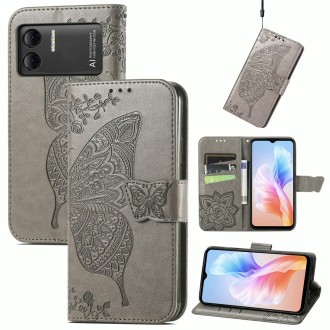 For DOOGEE X98 Pro / X98 Butterfly Love Flower Embossed Leather Phone Case(Grey)