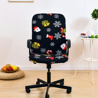 Stretch Chair Cover Office Armrest Lift Computer Chair Seat Cover, Size: M(Happy Christmas Black)