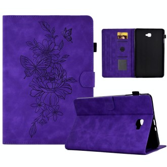 For Samsung Galaxy Tab A 10.1 2016 T580 Peony Butterfly Embossed Leather Smart Tablet Case(Purple)