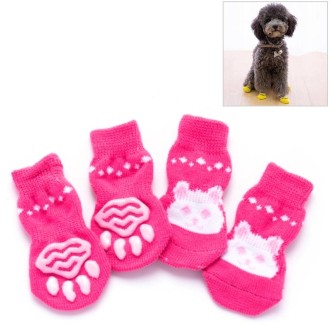 4pcs /Set Cute Puppy Dogs Pet Knitted Anti-slip Socks, Size:L (Pink Rabbit)