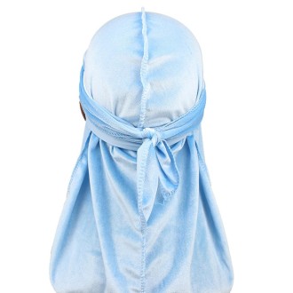 Velvet Turban Cap Long-tailed Pirate Hat Chemotherapy Cap (Sky Blue)