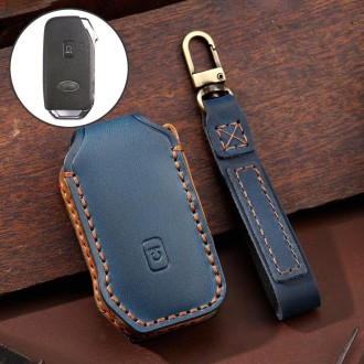 For Kia Sorento / Seltos 2021 / K5 Hallmo Car Cowhide Leather Key Protective Cover Key Case(Blue)