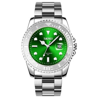 SKMEI 9295 Stainless Steel Buckle Strap Waterproof Quartz Watch, Strap:Silver(Green)