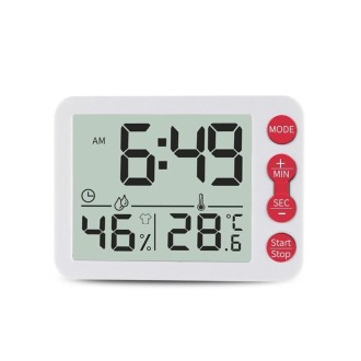 Multifunctional Indoor Thermometer And Hygrometer Large Screen Alarm Clock Kitchen Electronic Countdown Timer(White Shell Red Bu