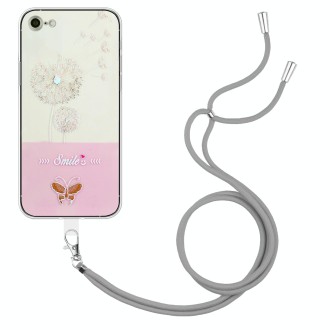 For iPhone SE 2022 / SE 2020 / 8 / 7 Bronzing Butterfly Flower TPU Phone Case with Lanyard(Dandelions)