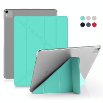 For iPad Pro 12.9 inch (2020) Multi-folding Horizontal Flip Shockproof Transparent PC + PU Leather Tablet Case with Sleep / Wake