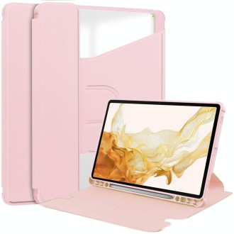 For Samsung Galaxy Tab S9 360 Rotation Transparent Smart Leather Case(Pink)