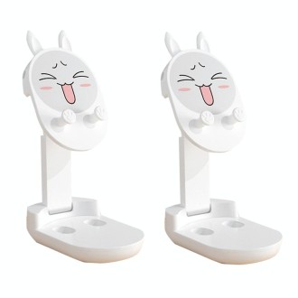 2PCS Mobile Phone Bracket Desktop Cute Cartoon Tablet Live Broadcast Bracket, Style: Rabbit Ear (White)