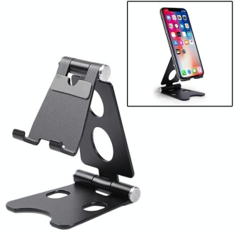 ROOSTAND R2 Aluminum Alloy Mobile Desktop Tablet Bracket Double Folding Lazy Artifact, Size: 6.4x7x9cm(Black)