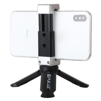 PULUZ Folding Plastic Tripod + Aluminum Alloy Clamp Bracket with Cold Shoe for iPhone, Galaxy, Huawei, Xiaomi, Sony, HTC, Google