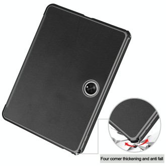 For OnePlus Pad Custer Pure Color 3-Fold Holder Smart Leather Tablet Case(Black)