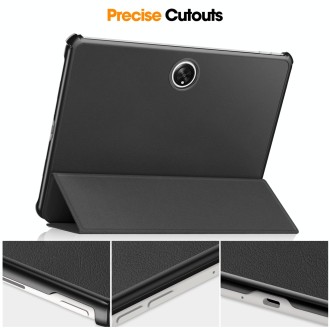 For OnePlus Pad Custer Pure Color 3-Fold Holder Smart Leather Tablet Case(Black)