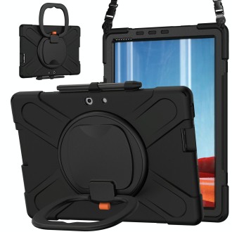 For Microsoft Surface Pro X / Pro X 2021 Silicone + PC Protective Case with Holder & Shoulder Strap(Black)