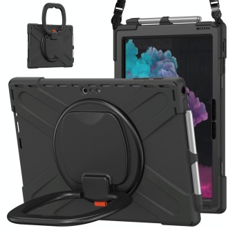 For Microsoft Surface Pro 7+/7/6/5/4 Silicone + PC Protective Case with Holder & Shoulder Strap(Black)