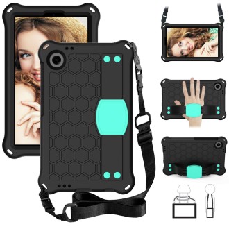 For Alcatel Joy Tab2 2020 / 3T 8.0 Honeycomb EVA Hybrid PC Tablet Case with Strap(Black+Aqua)