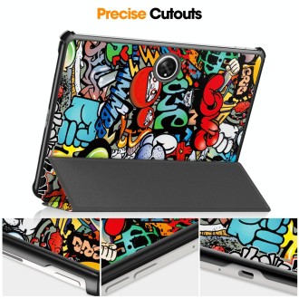 For OnePlus Pad Custer Painted 3-Fold Holder Smart Leather Tablet Case(Graffiti)