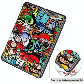 For OnePlus Pad Custer Painted 3-Fold Holder Smart Leather Tablet Case(Graffiti)