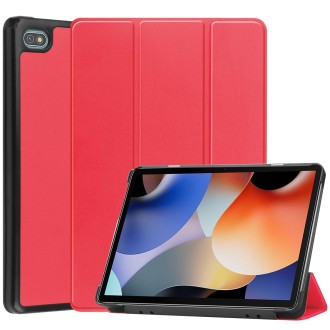 For Blackview Oscal Pad 10 Custer Pure Color 3-Fold Holder Smart Leather Tablet Case(Red)