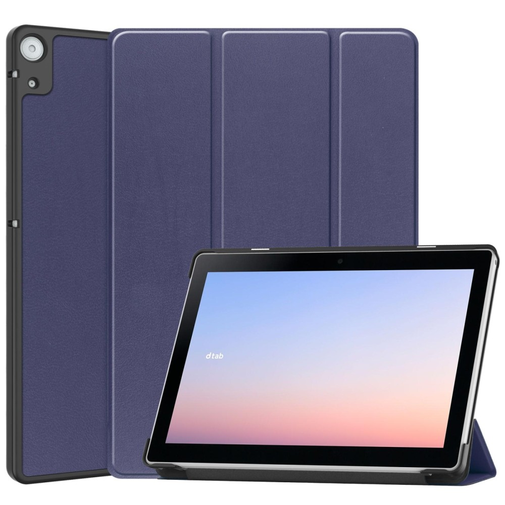 For Docomo dtab D-51C Custer Texture 3-Fold Holder Leather Tablet Case(Dark Blue)