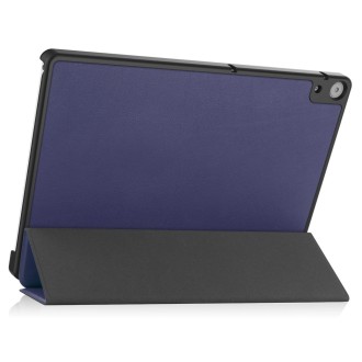 For Docomo dtab D-51C Custer Texture 3-Fold Holder Leather Tablet Case(Dark Blue)