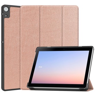 For Docomo dtab D-51C Custer Texture 3-Fold Holder Leather Tablet Case(Rose Gold)