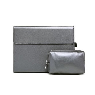 For Microsoft Surface Pro 9 Tablet Protective Case Holder(Microfiber Lambskin Texture Gray Case + Power Supply Bag)