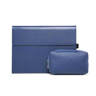 For Microsoft Surface Pro 9 Tablet Protective Case Holder(Microfiber Lambskin Texture Blue Case + Power Supply Bag)