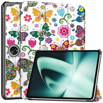 For OnePlus Pad Custer Painted 3-Fold Holder Smart Leather Tablet Case(Colorful Butterflies)