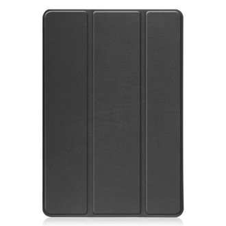 For TCL Tab 10s Three-folding Holder Custer Texture Leather Tablet Case(Black)