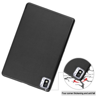 For TCL Tab 10s Three-folding Holder Custer Texture Leather Tablet Case(Black)