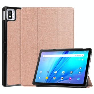 For TCL Tab 10s Three-folding Holder Custer Texture Leather Tablet Case(Rose Gold)