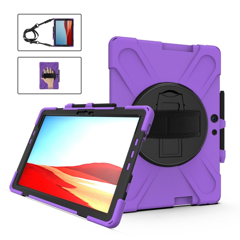 For Microsoft Surface Pro X / Pro X 2021 Shockproof Colorful Silicone + PC Protective Case with Holder & Hand Strap & Shoulder S