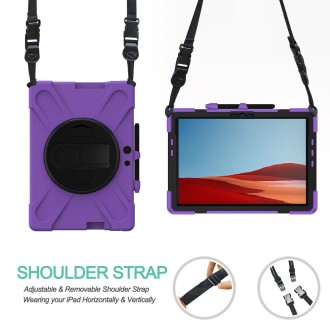 For Microsoft Surface Pro X / Pro X 2021 Shockproof Colorful Silicone + PC Protective Case with Holder & Hand Strap & Shoulder S