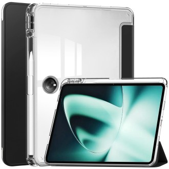 For OnePlus Pad Clear Back Cover 3-Fold Leather Smart Tablet Case(Black)