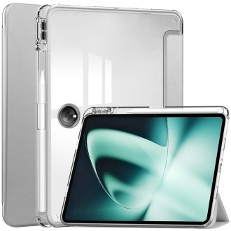 For OnePlus Pad Clear Back Cover 3-Fold Leather Smart Tablet Case(Silver)