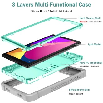 For TCL Tab 8 LE Shockproof Silicone Hybrid PC Tablet Case with Holder(Mint Green + Grey)