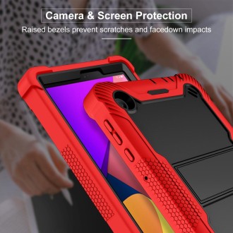 For TCL Tab 8 LE Shockproof Silicone Hybrid PC Tablet Case with Holder(Black + Red)