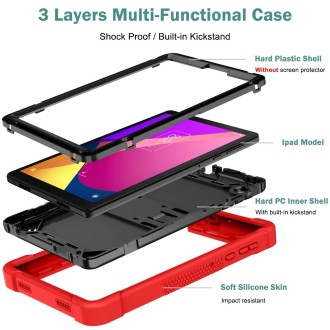 For TCL Tab 8 LE Shockproof Silicone Hybrid PC Tablet Case with Holder(Black + Red)