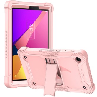 For TCL Tab 8 LE Shockproof Silicone Hybrid PC Tablet Case with Holder(Rose Gold)