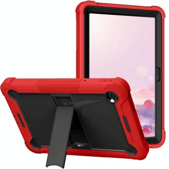 For TCL Tab 10 5G Shockproof Silicone Hybrid PC Tablet Case with Holder(Black + Red)