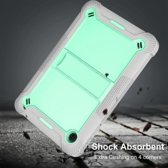 For TCL Tab 10 5G Shockproof Silicone Hybrid PC Tablet Case with Holder(Mint Green + Grey)